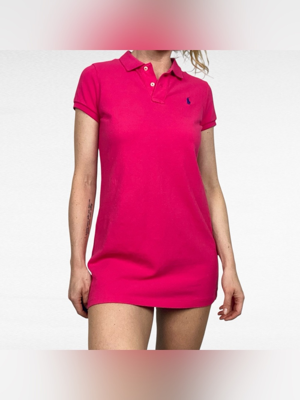 Polo Ralph Lauren Hot Pink The Mesh Mini Cotton Stretch Preppy Polo Dress